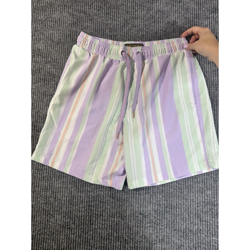 Surf Society‎ Men's Striped Swim Shorts Pastel Colors Medium Drawstring Lined